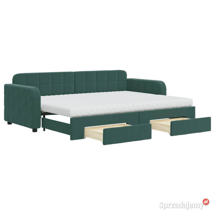 Sofa rozsuwana z szufladami ciemnozielona 91cm Warszawa