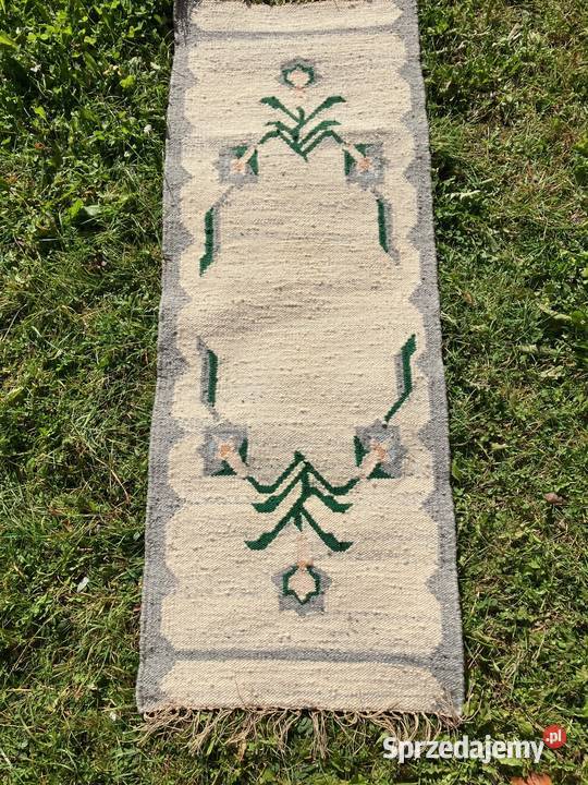 Długi kilim wełniany Cepelia PRL kwiaty Nisko