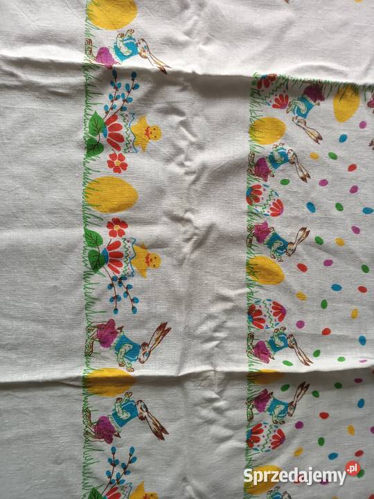 Lniany obrus wielkanocny PRL