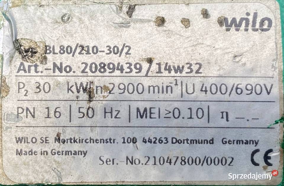 pompa WILO 30kW 2900obr BL80210302 Pigża