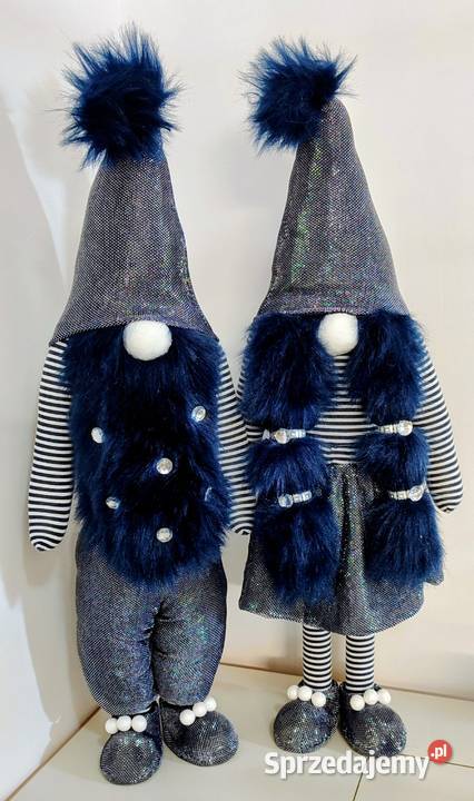 Skrzaty świąteczne krasnale gnomy para srebrny Lipnica