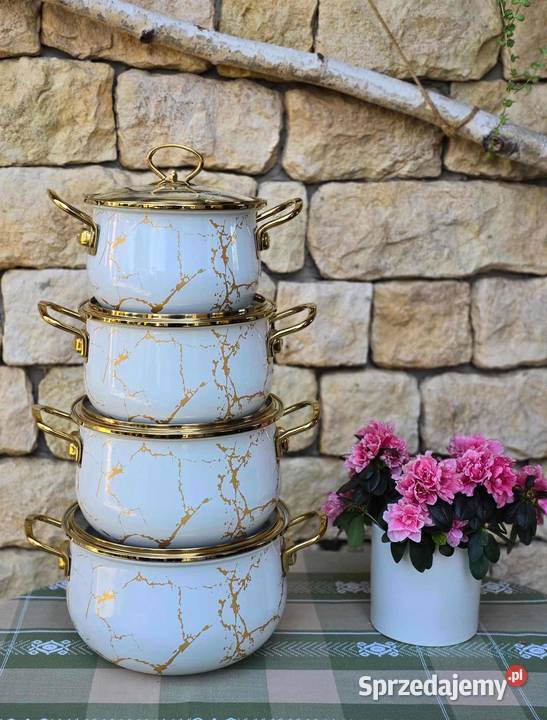 Garnki marmur białe kremowe lawenda 4 Szczecin sprzedam