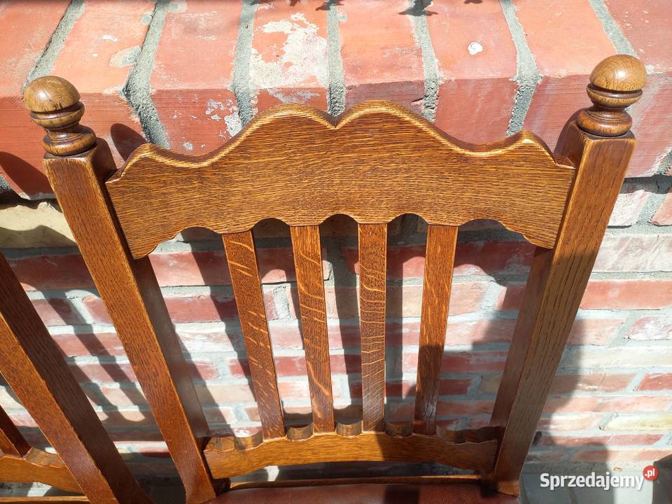 Krzesła dębowe drewniane ze skórzaną tapicerką 4 Gawroniec