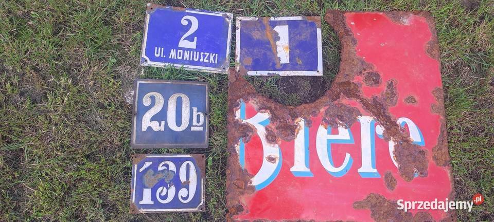 Stare tablice emaliowane ulic zestaw Tablice i numery Drzwi Kuźnia Raciborska