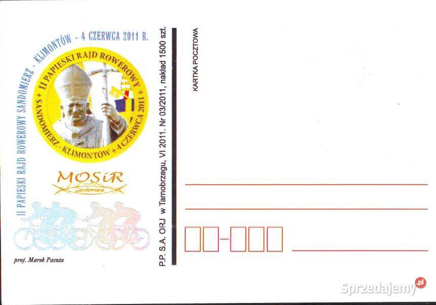 Kart Okol II Papieski Rajd Rower Sandomierz 2011 Filatelistyka
