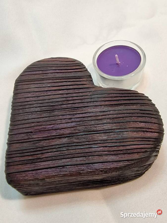 Świecznik drewniany serce śliwkowy na tealight warmińsko-mazurskie Sępopol