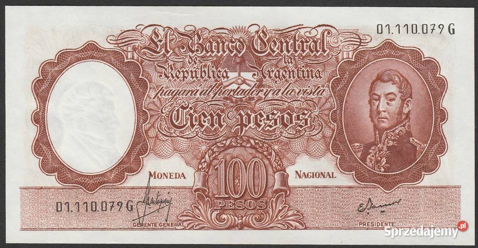ARGENTYNA 100 PESOS 1969 STAN BANKOWY UNC Numizmatyka