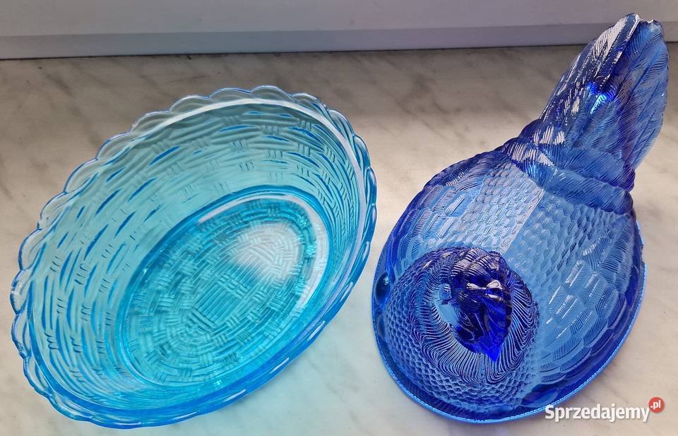 Duża Niebieska Szklana Kura HSG Ząbkowice Porcelana i szkło Gliwice