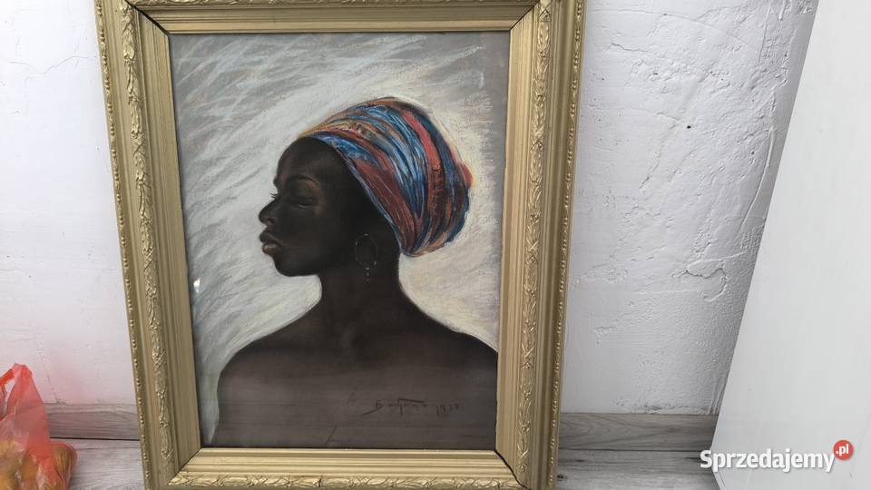 Stary oryginalny obraz pastela porter afrykanki Malarstwo Łódź