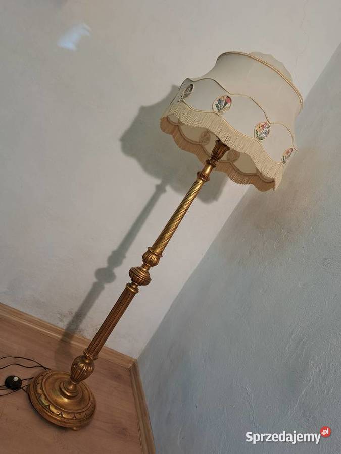 Lampa podłogowa drewniana złota abażur wielokolorowy małopolskie Olkusz