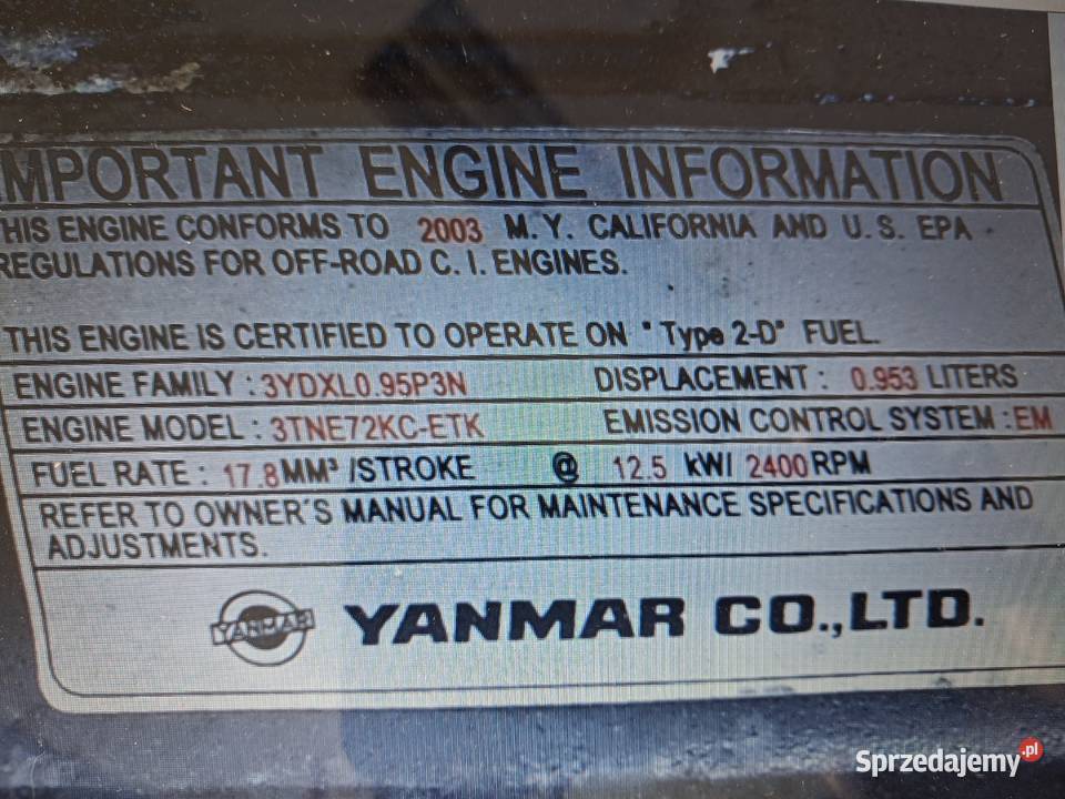 Silnik Yanmar diesel 125 KW 3 cyl Sierakowice sprzedam