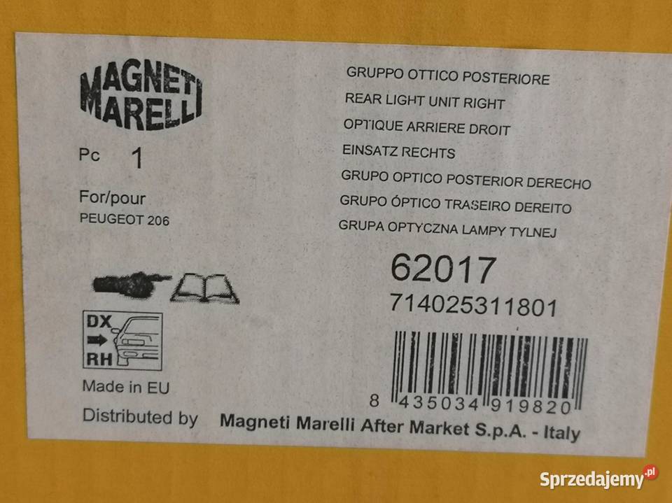 LAMPA PRAWY TYŁ PEUGEOT 206 19982012 NOWA