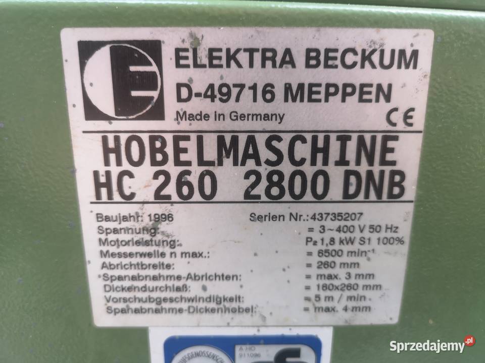 Grubościówka Heblarka Elektra Beckum HC 260 28kW sprzedam