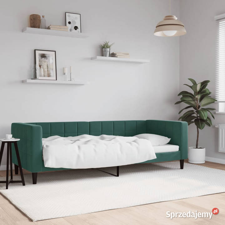 Sofa z funkcją spania ciemnozielona aksamitna