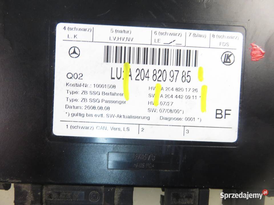 MODUŁ MERCEDES 204 C 220 CDI 2048209785 Skrzynki bezpieczników