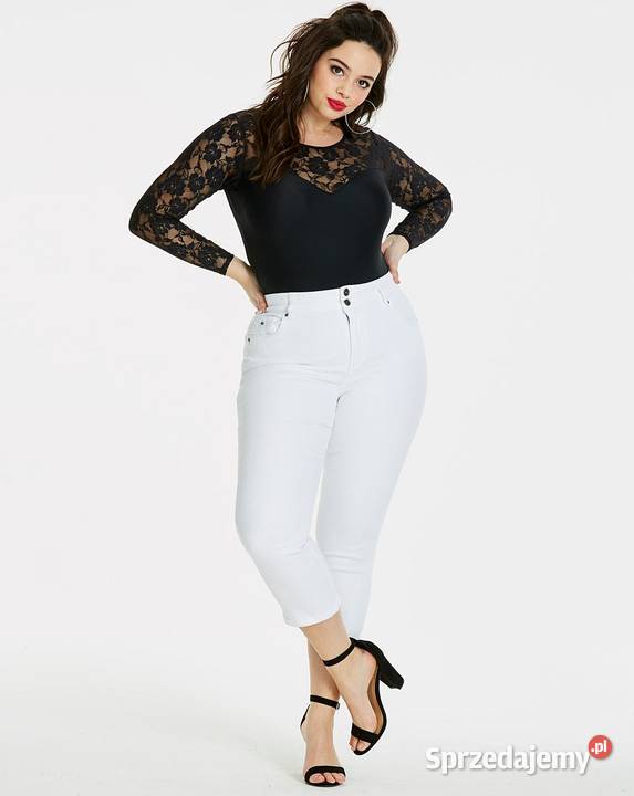 48 Spodnie Jeansy Simply Be białe Denim Do łydki Szczerbice