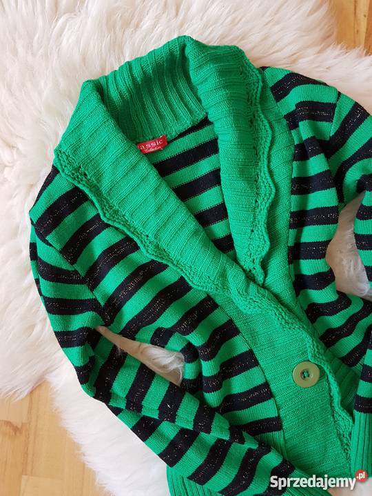 ZIELONY CIEPŁY SWETER W PASKI 36 38 Jasło