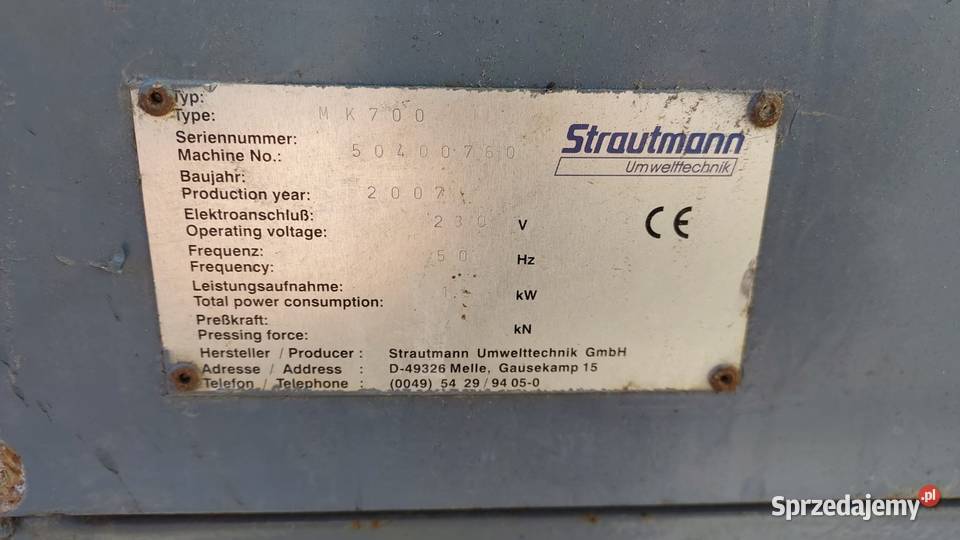 Belownica prasa dwukomorowa do makulatury łódzkie Drzewica sprzedam