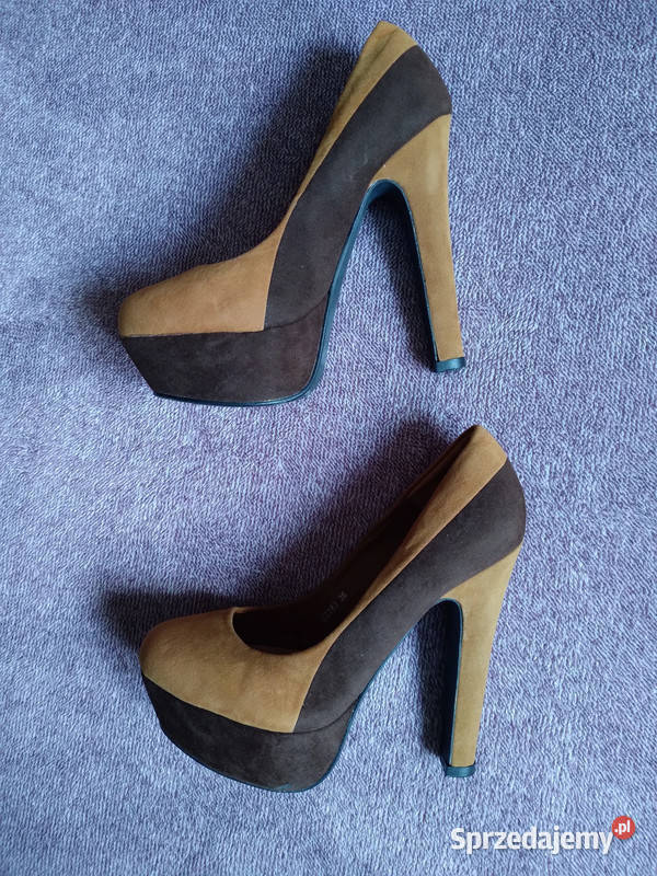 Buty damskie na obcasie brązowe beżowe zamszowe Kielce sprzedam