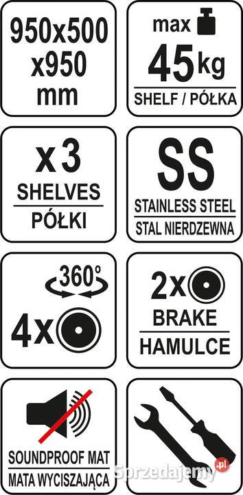 Wózek kelnerski 3 półki 135 stal nierdzewna YATO Częstochowa