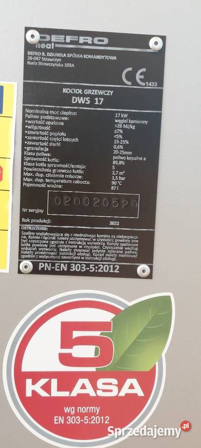 Defro Optima DS 17 kocioł 5 klasy recznie śląskie