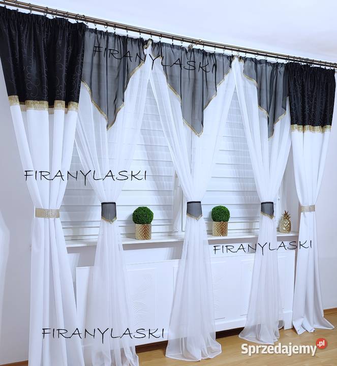 Zasłony gotowe do pokoju salonu biało czarne