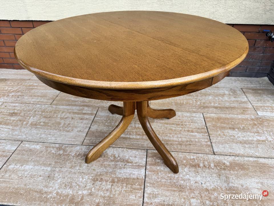 Stół okrągły drewniany rozkładany dąb rustykalny Sulbiny