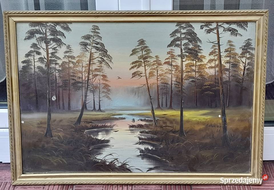 rozlewiskiem olej na desce złota rama Iłża