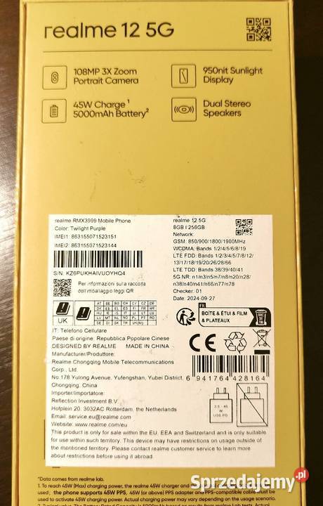 NOwy Realme 12 5G 8256 GB Fioletowy Bydgoszcz