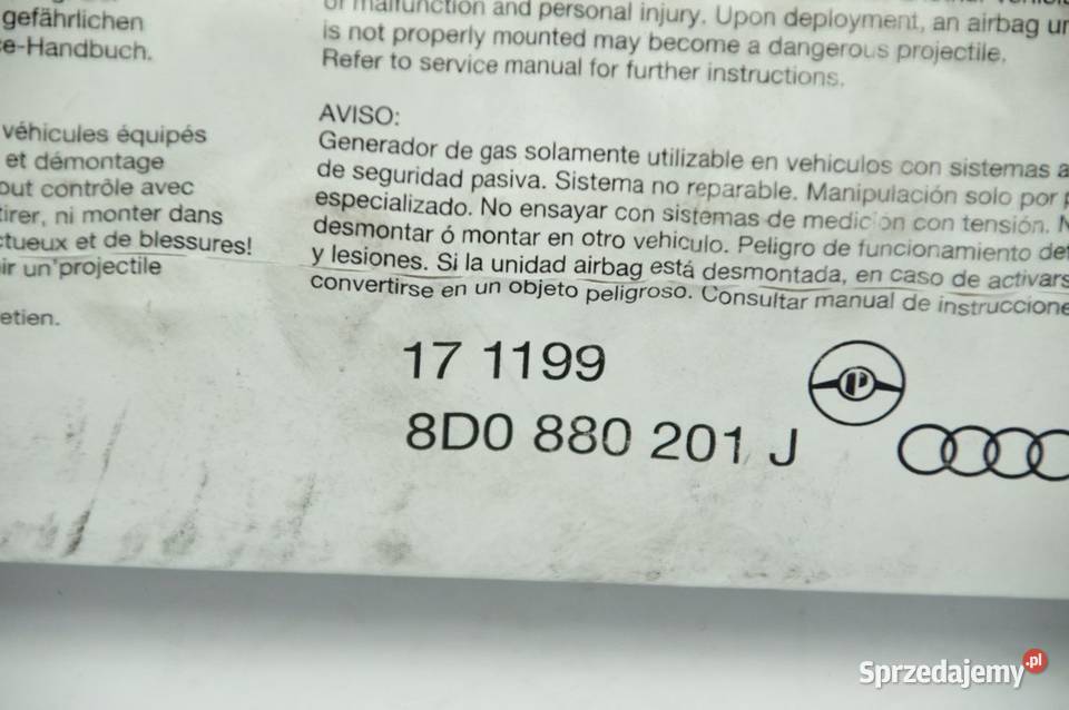 PODUSZKA AIRBAG AUDI A4 B5 8D0880201J Lipno