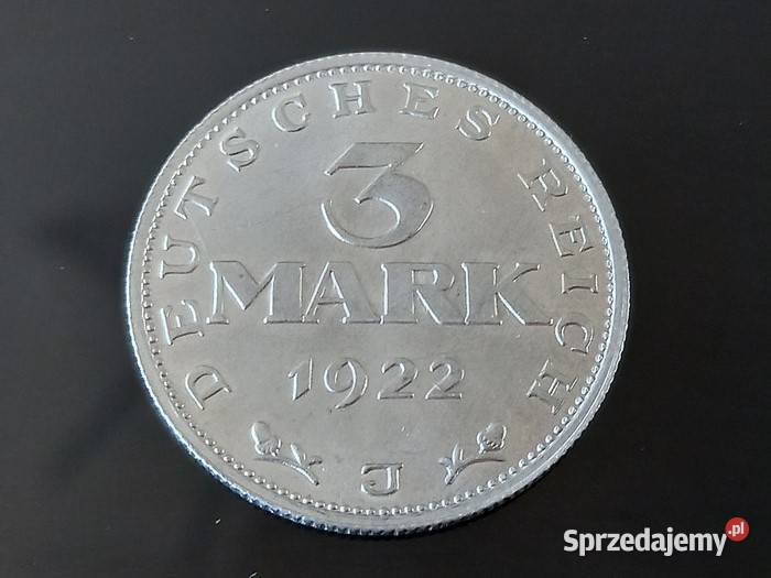 Kolekcjonerska moneta 3 marki 1922 r J