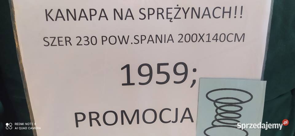 KANAPA NA SPRĘŻYNACH Z FUNKCJĄ SPANIA Łóżka, wersalki i sofy Toruń