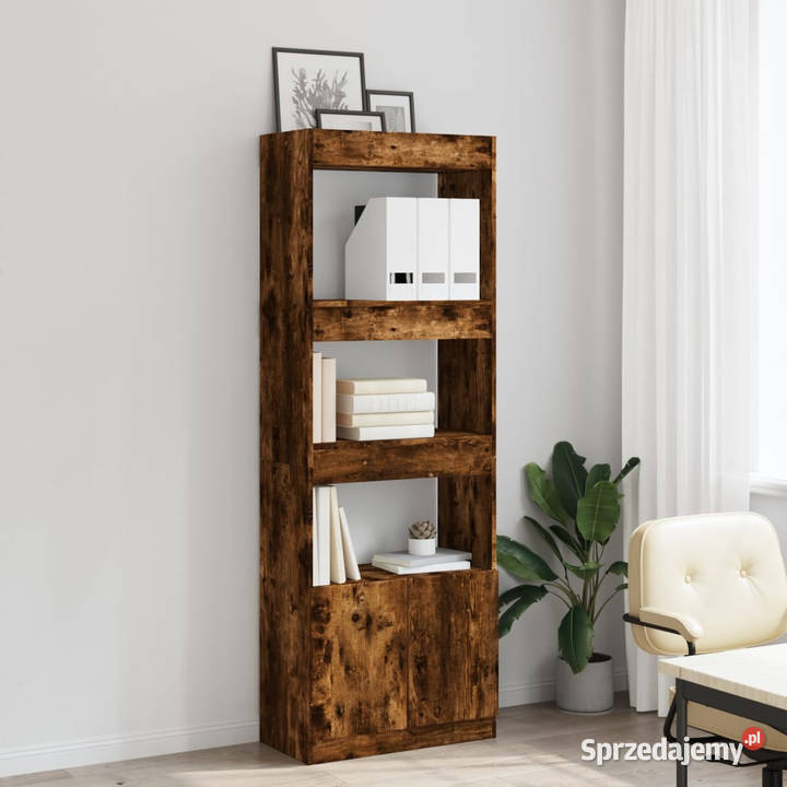 Regał przydymiony dąb 63x33x180 materiał Regały