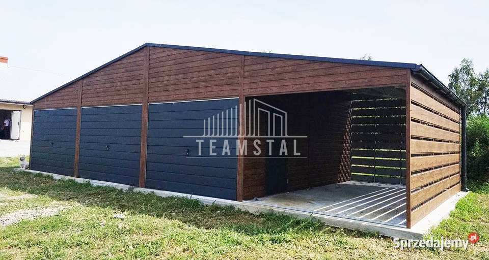 GARAŻ BLASZANY 9m x 5m Wiata 3m 2x drzwi 3 Bramy Nowogard
