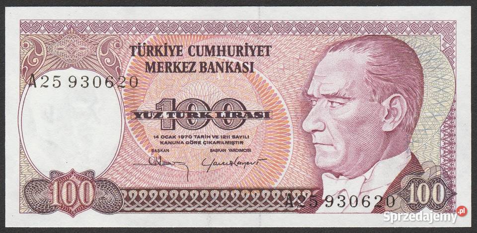 Turcja 100 lirasi 1983 ATATURK stan bankowy UNC Łódź