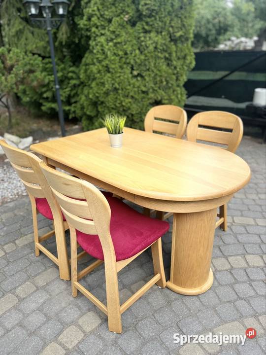 Stł dębowy rozkładany z krzesłami Jacków