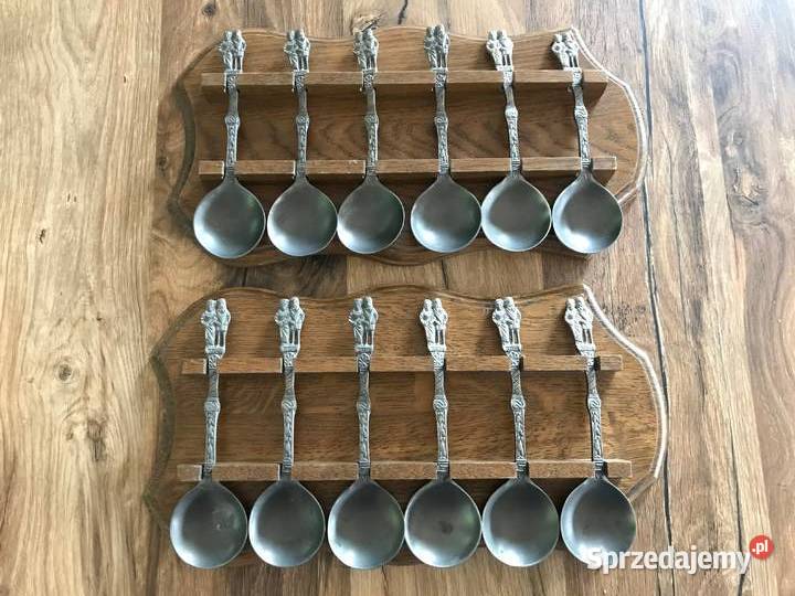 Zabytkowe XIXw łyżki na drewnianej podstawce do Warszawa