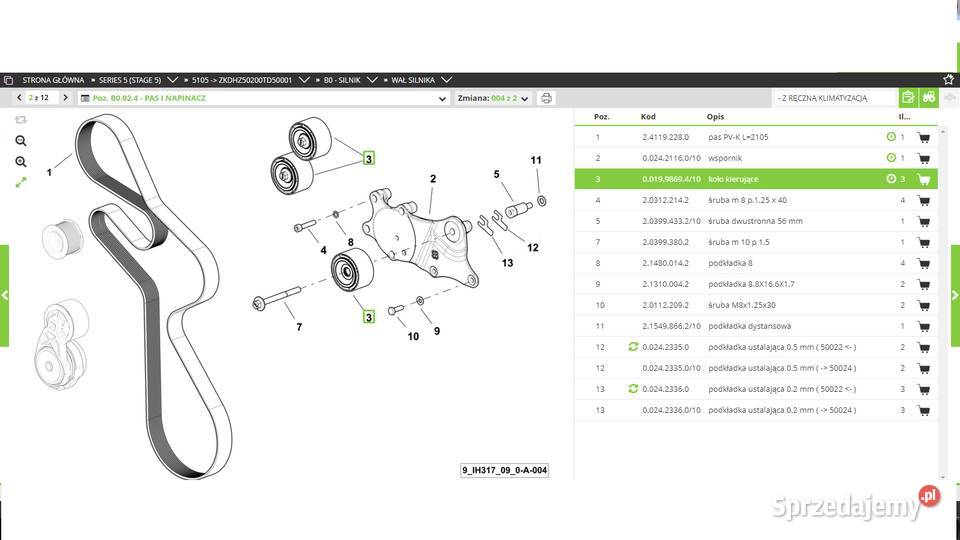 rolka paska napinacz DeutzFahr Agrofarm Seria 5 Koszanowo