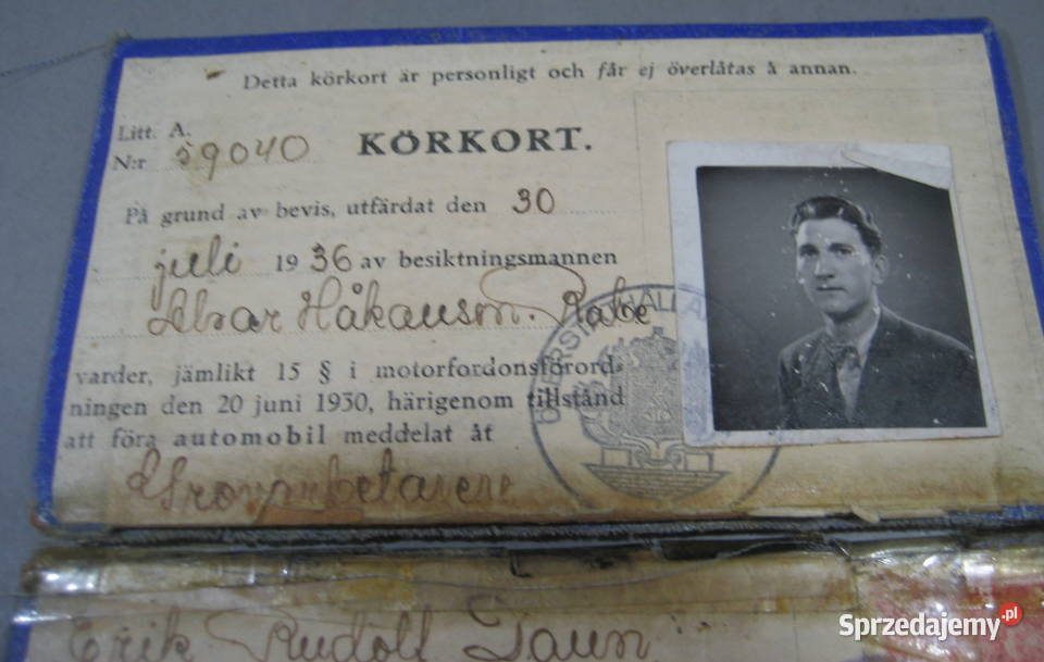 Szwedzkie Prawo Jazdy z 1936 roku mazowieckie