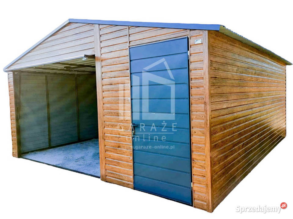 GARAŻ BLASZANY 5m x 5m dwuspadowy Brama drzwi