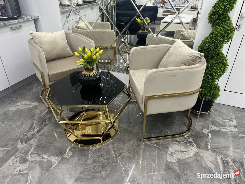 Stolik złoty kawowy ława Diamentino Czarny Golkowice