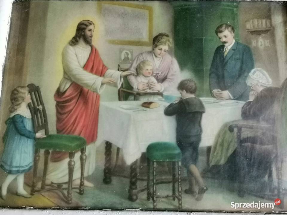 Stary obraz oleodruk Modlitwa przed posiłkiem Siemianowice Śląskie sprzedam