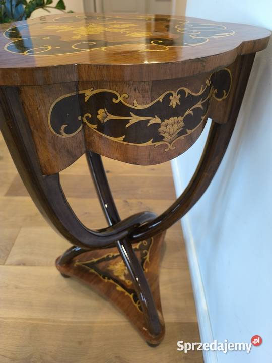 Piękna unikalna konsolka stolik intarsjowana Łódź