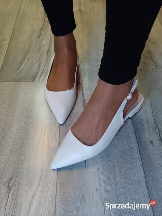 40 Białe baleriny wieczorowe z odkrytą piętą tkanina Balerinki małopolskie Kraków