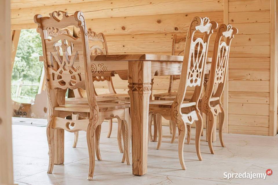 Stół krzesła drewniane w stylu góralskim Rajcza