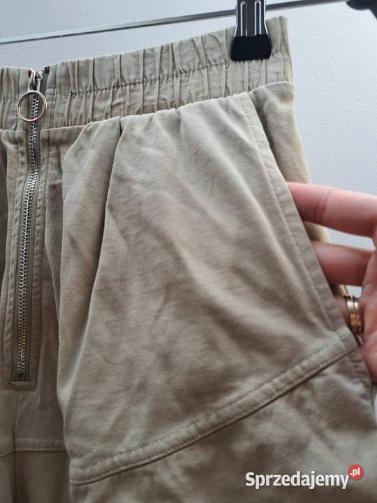 Beżowe spodnie damskie ZARA S luźny krój wysoki Spodnie Trąbki Wielkie