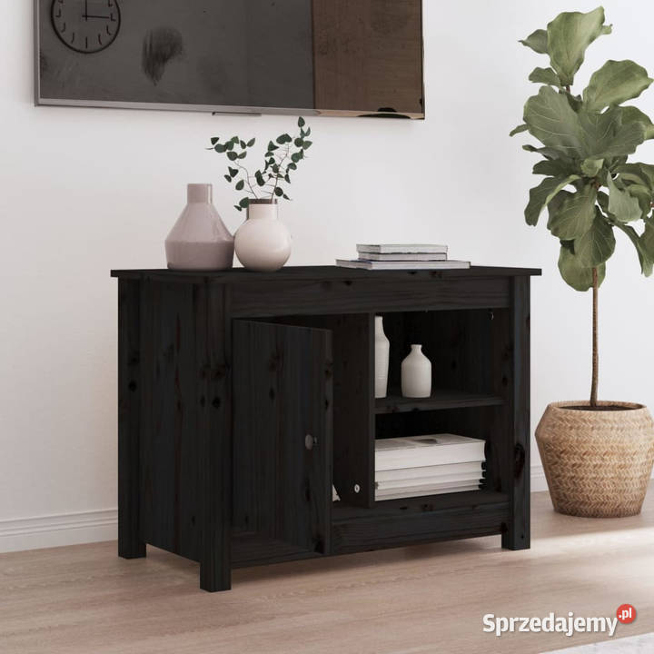Szafka pod TV czarna 70x365x52 lite drewno Warszawa