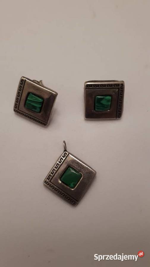 komplet srebrny z zielonymi oczkami Radom