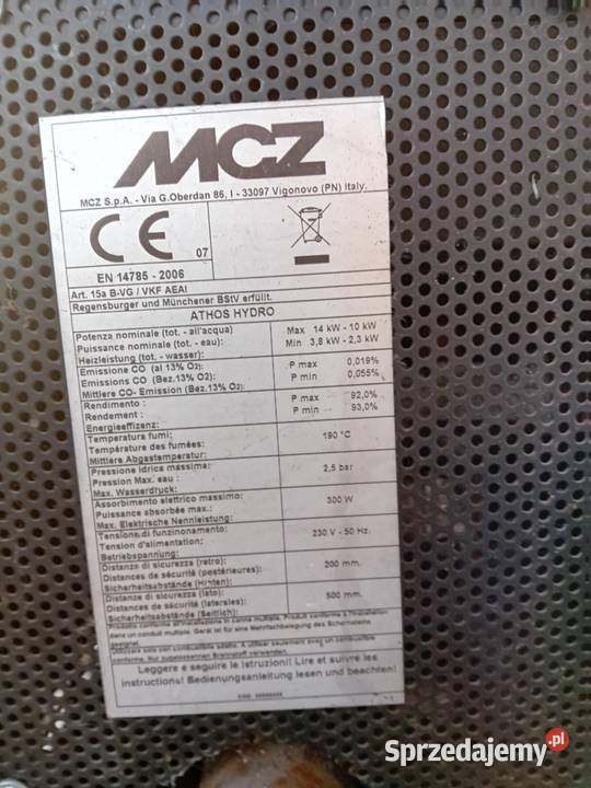 Piec pelet MCZ athos hydro 14 kw Piece wolnostojące Białogard sprzedam