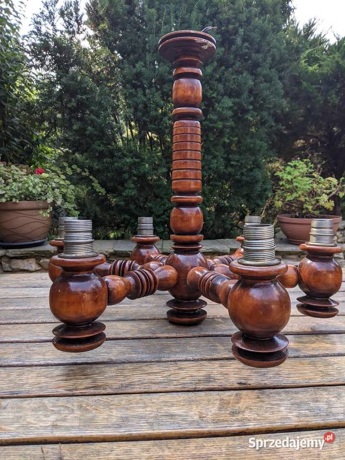 Żyrandol drewniany retro duży 6ramienny Lampy wiszące Warszawa